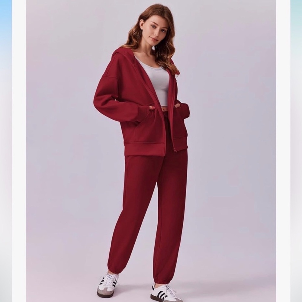 Women's M Pinspark Red Burgundy Sweatsuit Hoodie and Sweat Pants NWOT